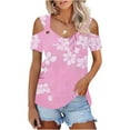 thumbnail image 2 of Womens Tops Short Sleeve Women Summer T-Shirt Cold Shoulder Pullover Blouse V-Neck Short Sleeve Solid, 2 of 6