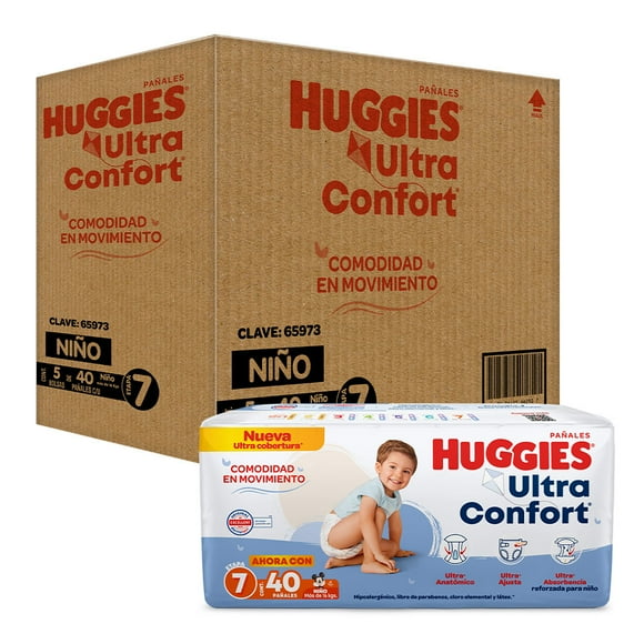 Pañal Desechable Huggies Ultraconfort Etapa 7 Niño (40 x 5) 200pz