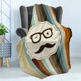 thumbnail image 4 of Modern Soft Flannel Fleece Blanket, Funny Man Face with Moustache and Glasses Winking on Striped Background Sir Artwork, Cozy Plush for Indoor and Outdoor Use, 60" x 80", Multicolor, by Ambesonne, 4 of 5