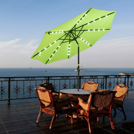 Top Umbrellas Yescom 9' Outdoor Patio Aluminium Umbrella 32 Solar Powered LED Crank Tilt UV30+ 180g Cover Top Beach Deck ()