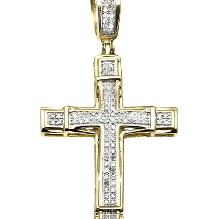 Pave Cross Charm - 10K Yellow Gold Weave Cross Pave Diamond 1.25