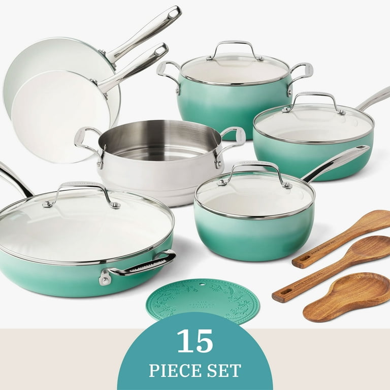 The Pioneer Woman Harlow 15-Piece Cookware Set, Green photo 4
