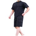 thumbnail image 1 of Ensemble Décontracté à Manches Courtes et Col Rond et Shorts à Taille Élastique avec Cordon pour Hommes, Mélange Coton Polyester, Noir, P, 1 of 9