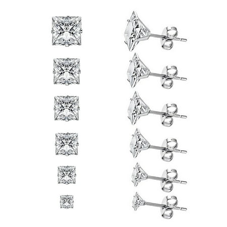 Adoyi Stud Earrings for Men, 316L Stainless Steel Studs Earrings for Women Clear Cubic Zirconia Earrings Men Studs Set 3-8mm
