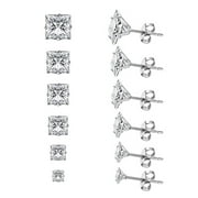 Adoyi Stud Earrings for Men, 316L Stainless Steel Studs Earrings for Women Clear Cubic Zirconia Earrings Men Studs Set 3-8mm