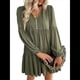 thumbnail image 2 of Vestidos Cortos de Larga para Mujer, Cuello en V, Informales, Holgados, con Vuelo, con , Estilo Bohemio para Vacaciones, para Otoño Verde L, 2 of 10