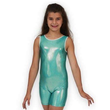 Gymnastics Biketard for Girls - Sparkly Mermaid/Marine - Leap Gear by Pelle - 6 | Child Medium