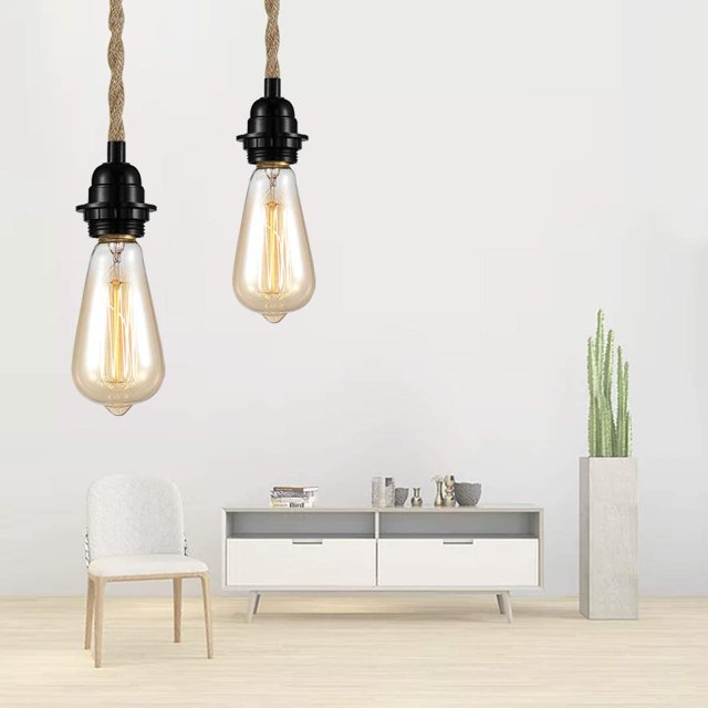 Candelabro de cuerda de cáñamo de 1,8 metros - Enchufe retro E27 con lámpara colgante de cuerda de interruptor para restaurante Bar Café Uso de iluminación - Bombilla no incluida LingWen 9024735475231