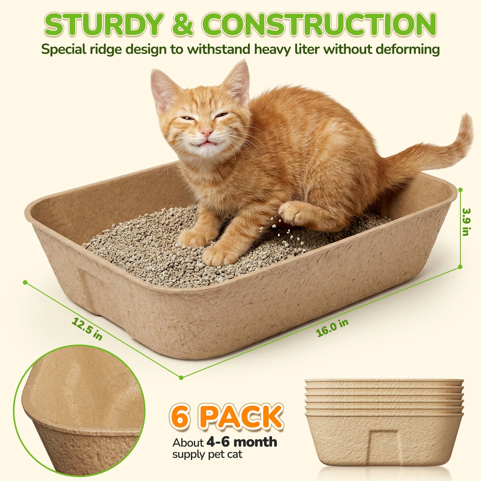 LAKWAR Disposable Litter Boxes-6 Pack Large