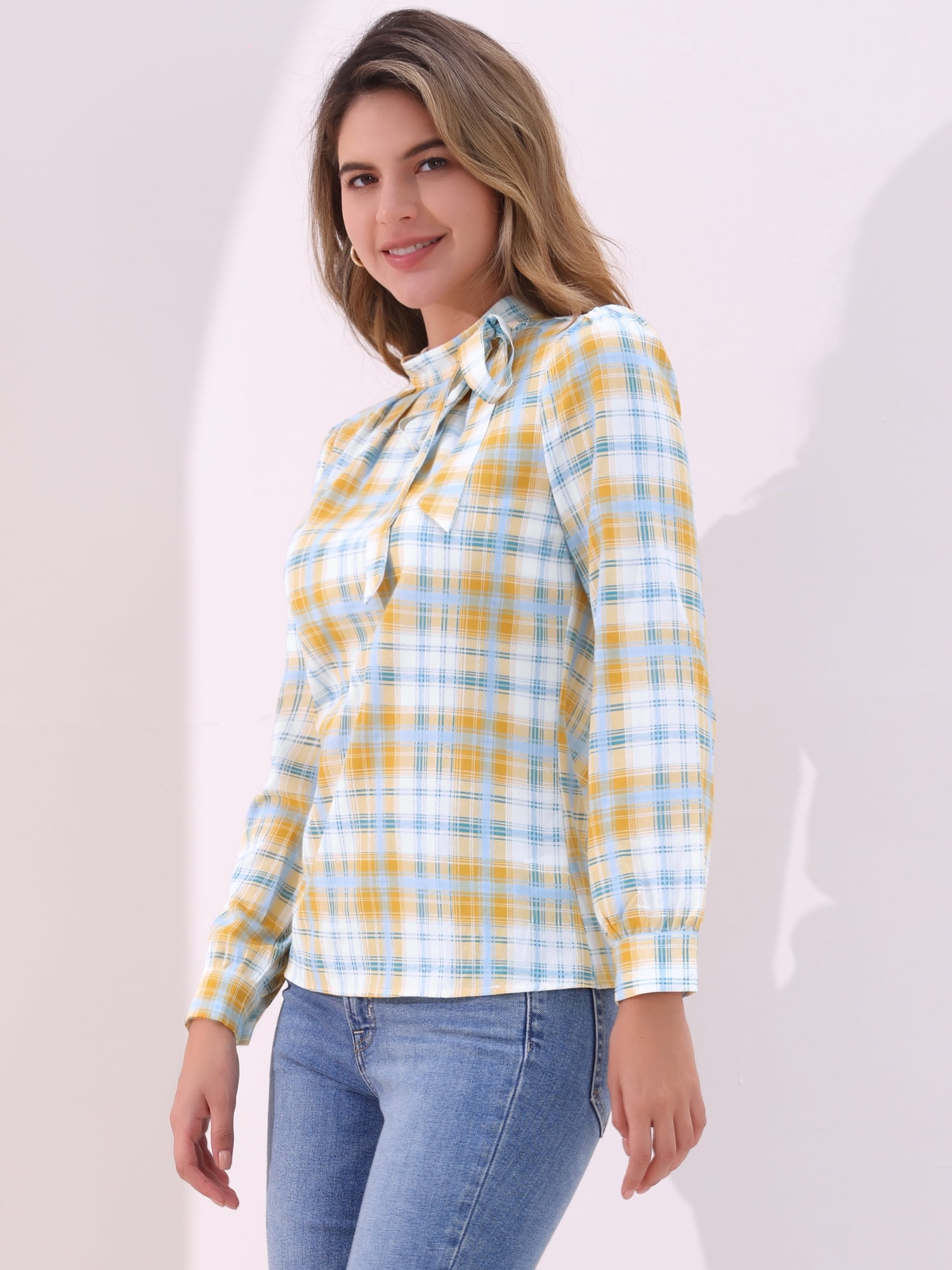 DARING DIVA Bow-Tie Neck Shirt Tops XL White Yellow Green