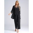 thumbnail image 3 of Mufeng Women 3 PCS Chiffon Pant Formal Suit with Tank Top Draped Cardigan Plus Size Mother of Bride Dress Set Evening Gown 01 Black 5XL, 3 of 9