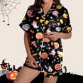 thumbnail image 2 of CONZONE Halloween Womens Pajamas Set Printed Short Sleeve Button Down Tops and Shorts Hallowmas Sleepwear Cozy 2 Piece Pjs Set for Women, 2 of 7