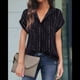 thumbnail image 4 of Blusa de Verano para Mujer, Corta, Elegante, Estilo Túnica de Negocios, Informal, con Cuello de Solapa y Rayas, Raya Negra, Talla M, 4 of 7