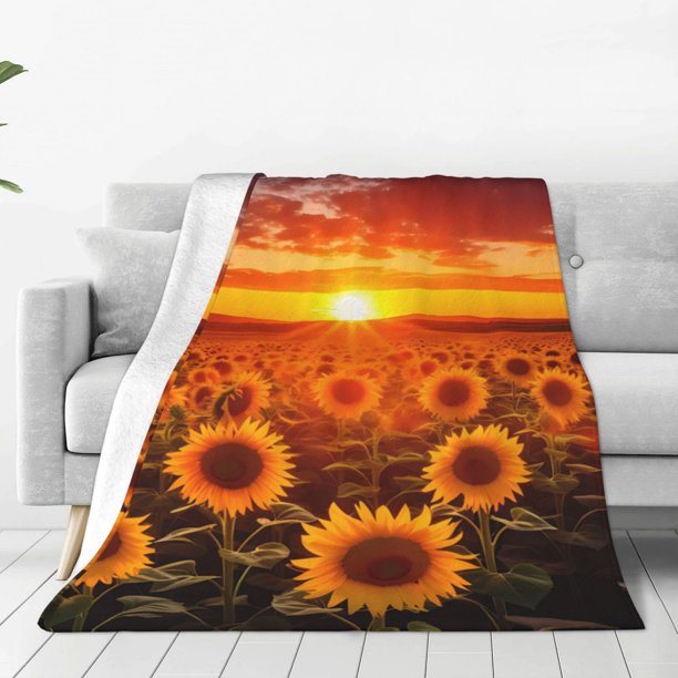 Balery Sunset Golden Sunflower Field Manta de Felpa Suave y Acogedora – Cobija de Franela Aterciopelada para Cama, Lavable y Cálida para Sofá, Mascotas, Transpirable-80"x60"