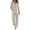 *Beige, variant on Women's 2 Piece Cotton-Linen Outfit Set,3/4 Sleeve Tunic Top and Wide Leg Pants for Women,Ladies V-Neck Breathable Loungewear with Pockets,Gray,S-3XL