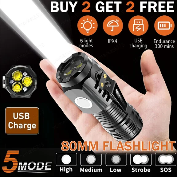 Super Bright Mini 3Led Flashlight Outdoor Portable Torch Emergency Lamp W/Magnet