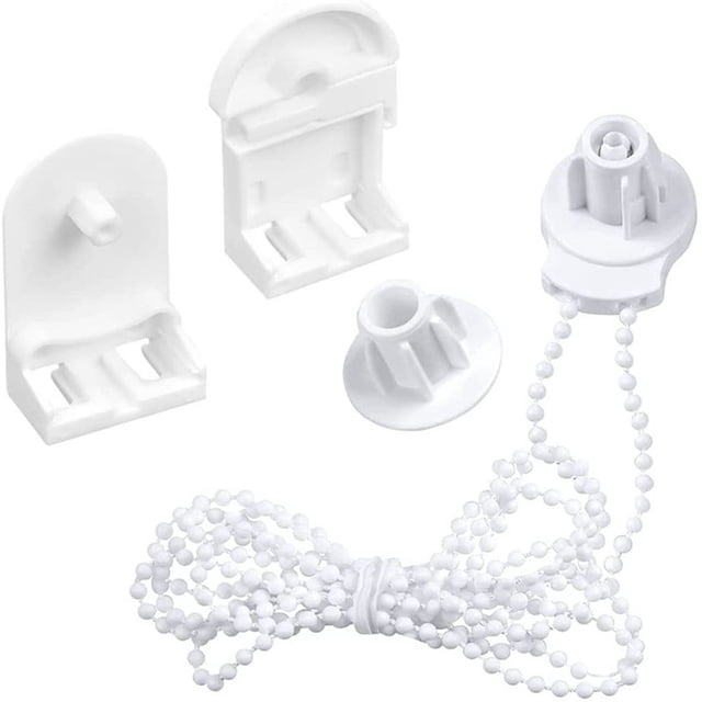 Roller Blind System with Wall Brackets - 25 mm - Roller Blind Hardware - Plastic - With 3M Bead Chain - Replacement Repair Kit for Roller Blinds - Curtain Parts - White - Suitable for Window Blinds