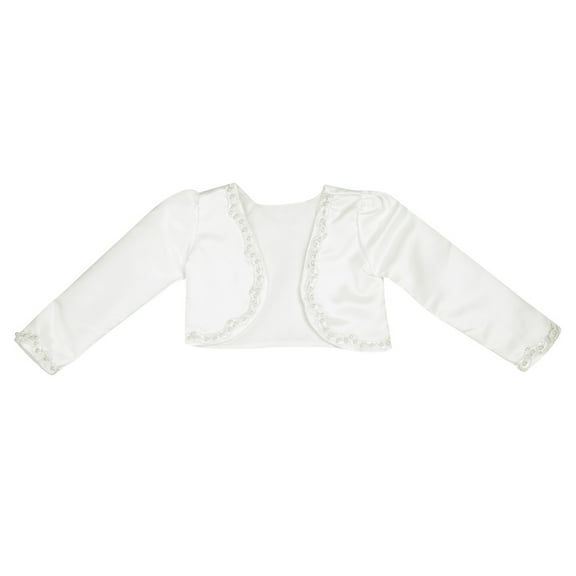 Kaerm Kids Girls' Long Sleeves Beaded Cardigan Bolero Jacket Pearls Shrug Short Flower Girls Dress Ivory 140/9Y