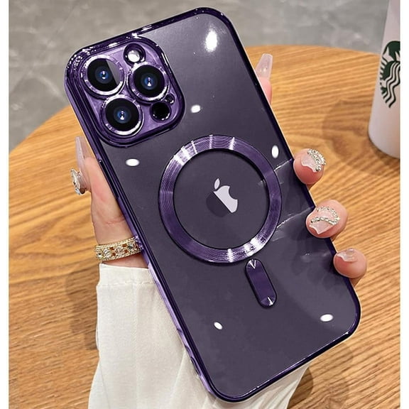 Magnetic Case for iPhone 12 Pro Max Clear Case Compatible with MagSafe Built-in Camera Lens Protector Shockproof Slim Phone Case for iPhone 12 Pro Max 6.7" - Purple