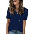 thumbnail image 1 of Tops de Color Sólido para las Mujeres, Botón de Cuello en V de Manga Corta, Top de Moda Casual para las Mujeres, 1 of 9