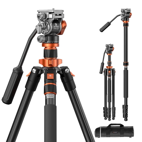 K&F Concept 83"/2.1m Aluminum Camera Video Tripod for DSLR Camera, Compact Tripod with Fluid Head and 5kg/11lbs Load for Travel and Work
