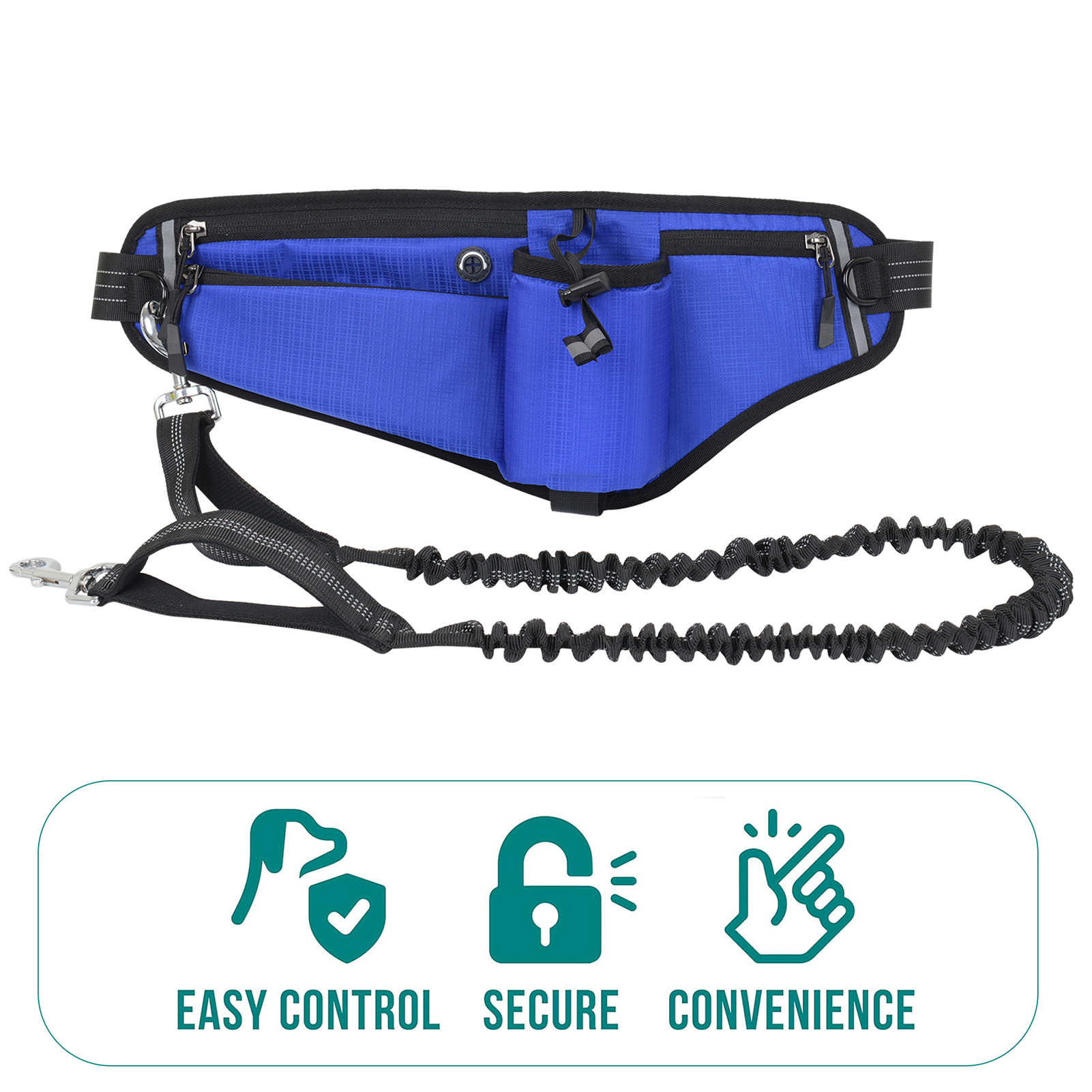Suodoka Hands Free Dog Leash Waist Pack Water Resistant Night Reflective Large Capacity for Outdoor Dog Walking, Blue (11.02 inches / 28 cm)