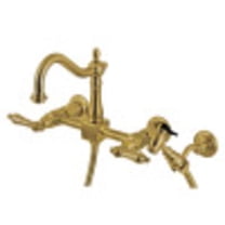 Kingston Brass KS1267ALBS Heritage Wall Mount Bridge Kitchen Faucet with Brass Sprayer, Brushed Brass