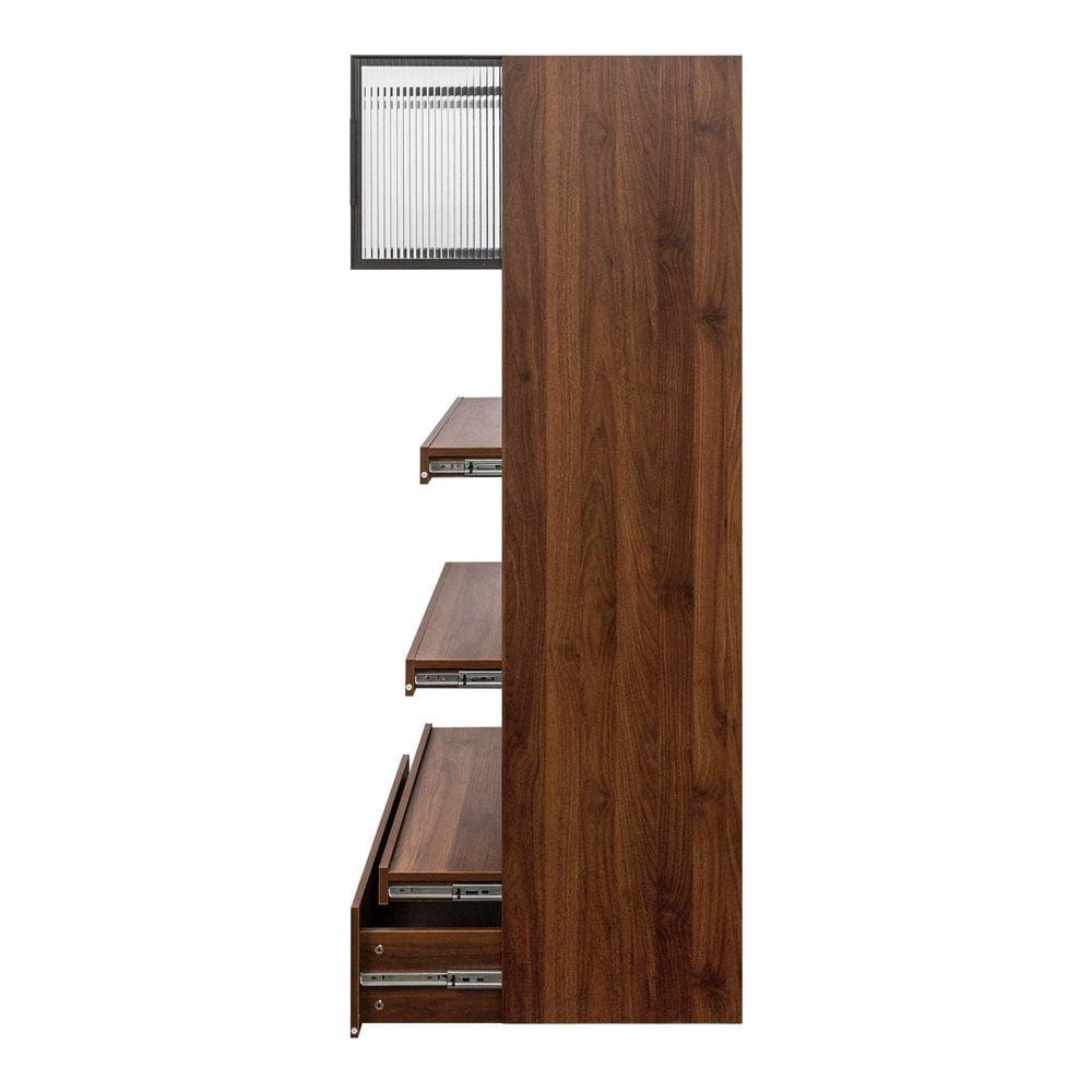 LUMAMIN 71" Kitchen Pantry Storage Cabinet with Pull-Out Multi-Tier Storage Shelf, Tall Kitchen Hutch Pantry Cabinet with Drawer and Microwave Stand Walnut