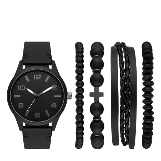 Men's Watch Gift Set with Gunmetaltone Watch, Matte Black Dial