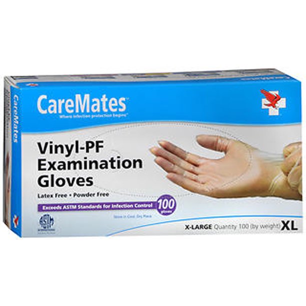 CareMates VinylPF Examination Gloves, XLarge, 100 Count