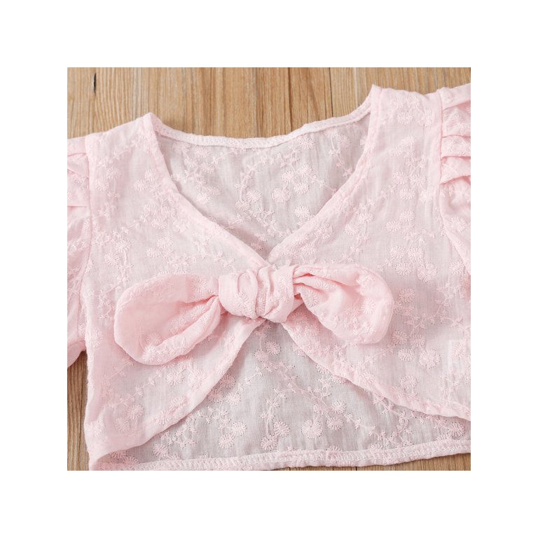 Sweet Pink Striped Lace Crop Top Cute Bow Soft Cotton Sleeveless