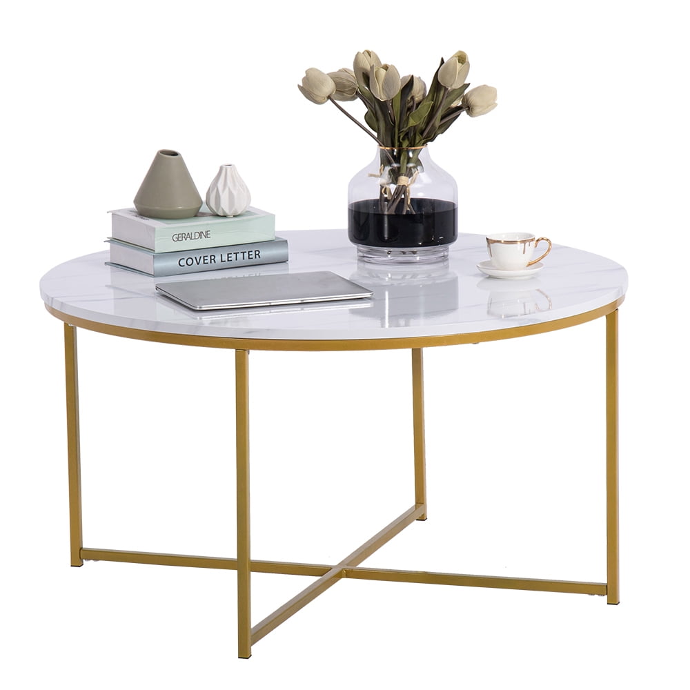 Lowestbest Marble Simple Round Coffee Table, Modern Round Accent Side Coffee Table for Living Room, White Lowestbest Marble Simple Round Coffee Table, Modern Round Accent Side Coffee Table for Living Room, White