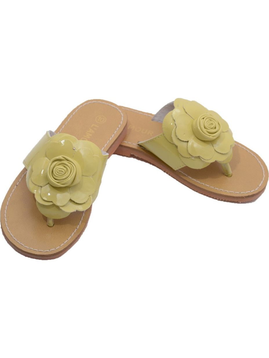L'Amour Little Big Kids Girls Yellow Patent Flower Flip Flop Sandals 11-4 Kids L'Amour Little Big Kids Girls Yellow Patent Flower Flip Flop Sandals 11-4 Kids