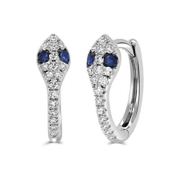 2.20Ct Round Cut Moissanite Sapphire Snake Huggie Earrings 14K White Gold Plated