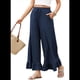 thumbnail image 3 of Pantalones Palazzo de Pierna para Mujer, Cintura Alta, Elásticos, con Cordón y Bolsillos, Color Azul Marino, Talla XXL, 3 of 8