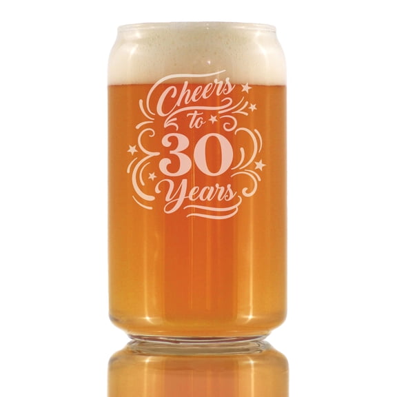 Bevvee Beer Can Pint Glass 16 oz Cheers 30 Years 30th Anniversary Gifts Beer Glasses
