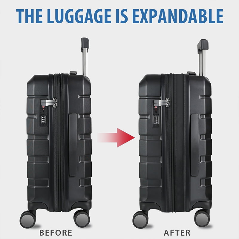 KROSER 20 Inch Hard Side Carry-On Luggage with TSA Lock & USB Port, Black
