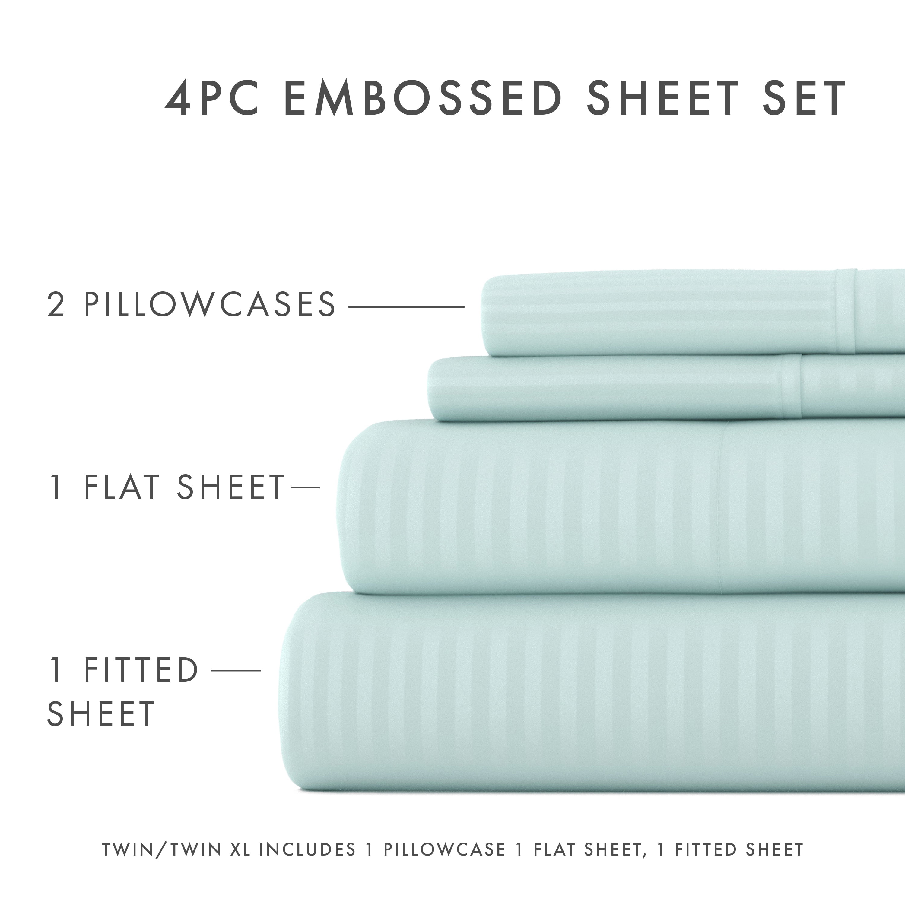 Noble Linens 4 Piece Aqua Striped Embossed Bed Sheet Set, Queen