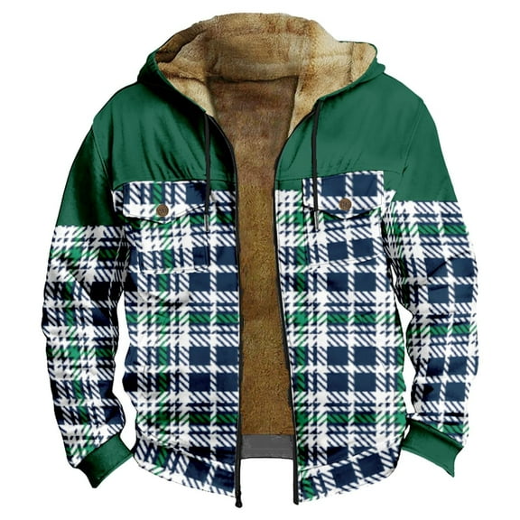 IWRICH Mens Zip up Hoodie Heavyweight Camo Hoodie Thick Lined Jacket Fall Fashion Coat Warm Winter Outwear 3-Green XL
