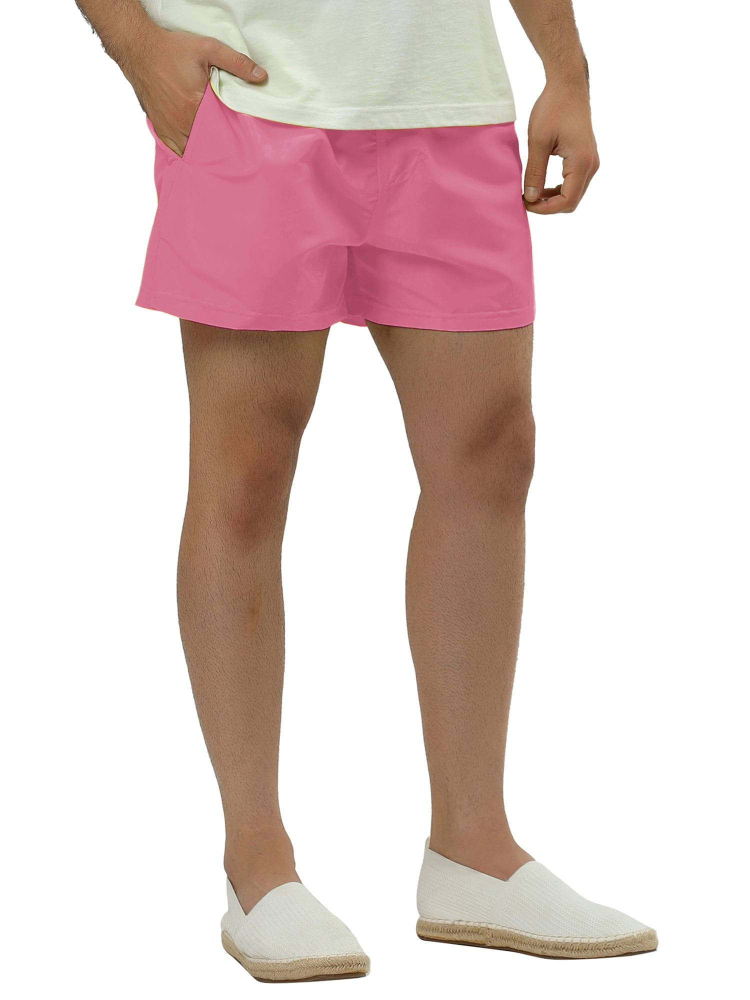 Unique Bargains Men's Summer Lightweight Solid Color Mesh Lining Beach Swim Shorts 30 Pink