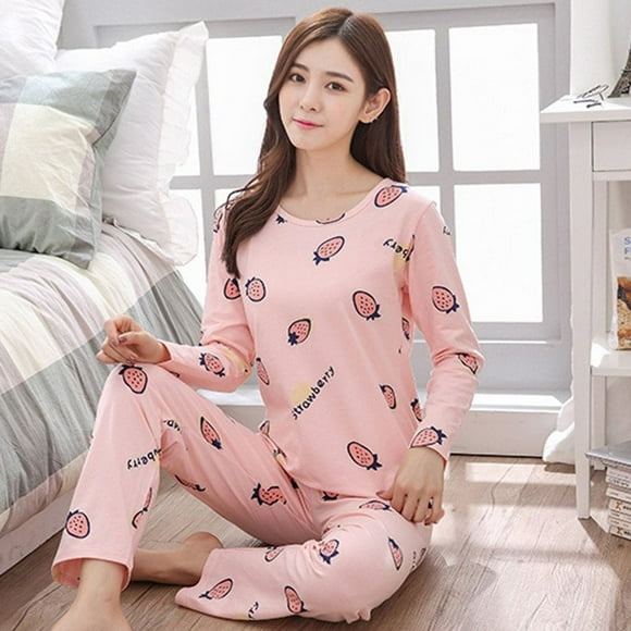 AMERTEER Winter Pajamas for Women Sexy Pijama Mujer Autumn Plus Size Loungewear Cute Cat Pink Strawberry Women Pajamas Set Sleepwear
