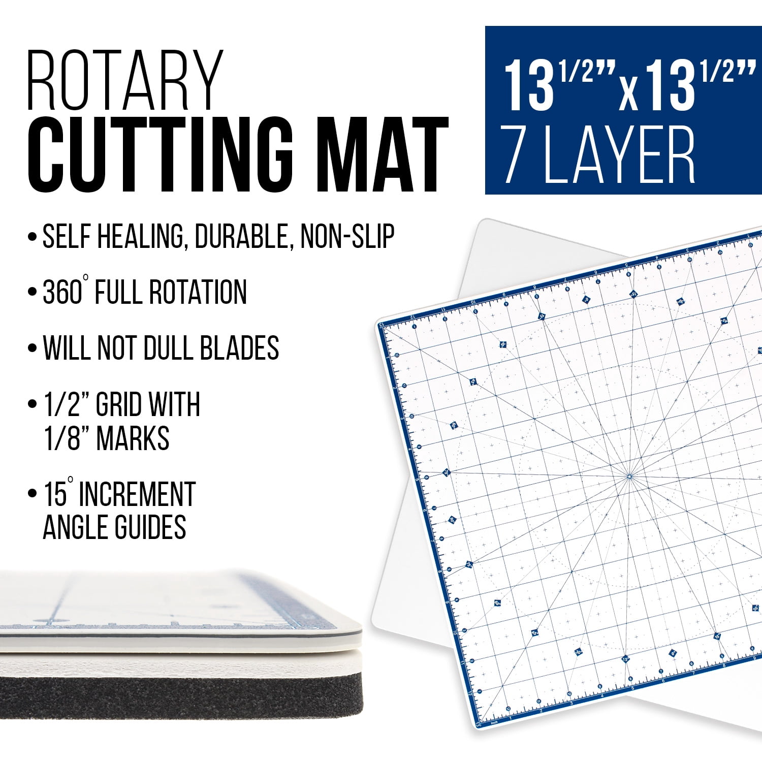 U.S. Art Supply 14" x 14" Self-Healing Cutting Mat 7-Ply - Rotary White/Blue Craft Mat, Non-Slip Cutting Mats for Crafts, Sewing, Quilting, Scrapbooking