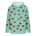 thumbnail image 6 of Trendy Hoodies Women Hearts Striped Print Sweatshirt with Pocket Loose Long Sleeve Drawstring Cute Pullover Tops (L, Green|Hearts), 6 of 6