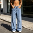 thumbnail image 3 of Straight Leg Jeans for Women Drape Soft Loose Fit Denim Pants High Waisted Stretchy Vintage Baggy Denim Pants with Pockets Daily Casual Streetwear Trousers, 3 of 6