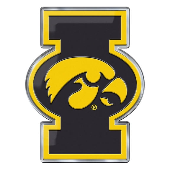 University of Iowa Hawkeyes Premium Aluminum Metal Raised Auto Emblem, Alternate Logo, Color Embossed, Full Adhesive Backing