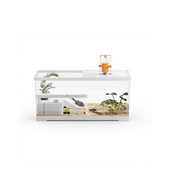 Tnarru Turtle Habitat with Basking Deck and Filtration System White