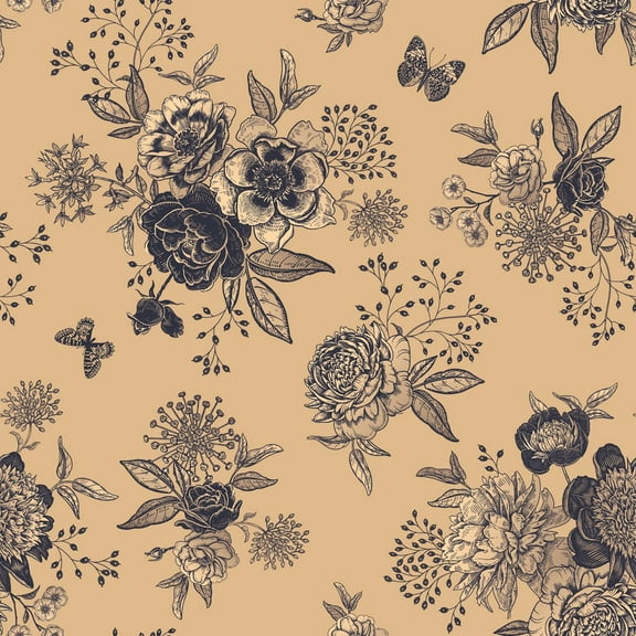 Luxurious Vintage Roses and Buterflies Removable Wallpaper 10'L x 24''W