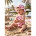 thumbnail image 6 of BemeyourBBs Toddler Baby Girl Strawberry Bow Cherry Swimsuit Infant Bathing Suit One-Piece Swimsuits Sun Hat Set Front Bow Rash Guard Spaghetti Strap Swimwear Summer Beach Wear Headband, 6 of 9