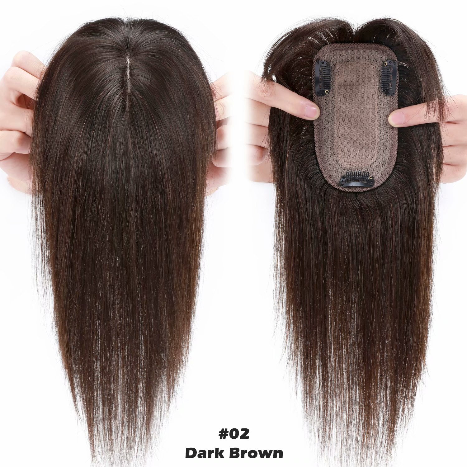 Benehair 100% Real Remy Human Hair Extensions Clip In Hairpiece with Bang Topper Toupee Women Hair Loss Silk Base Seamless 150% Density Brown