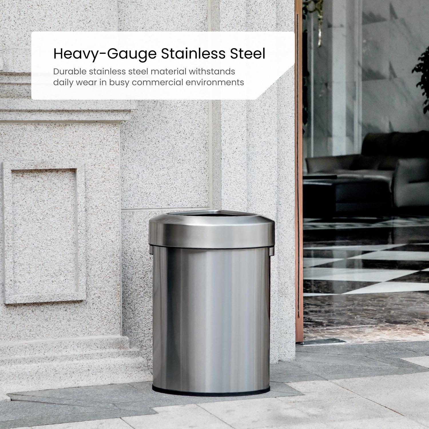 Home Zone Living 16 Gallon Stainless Steel Open Top Trash Can with Triangular Corner Design, Silver